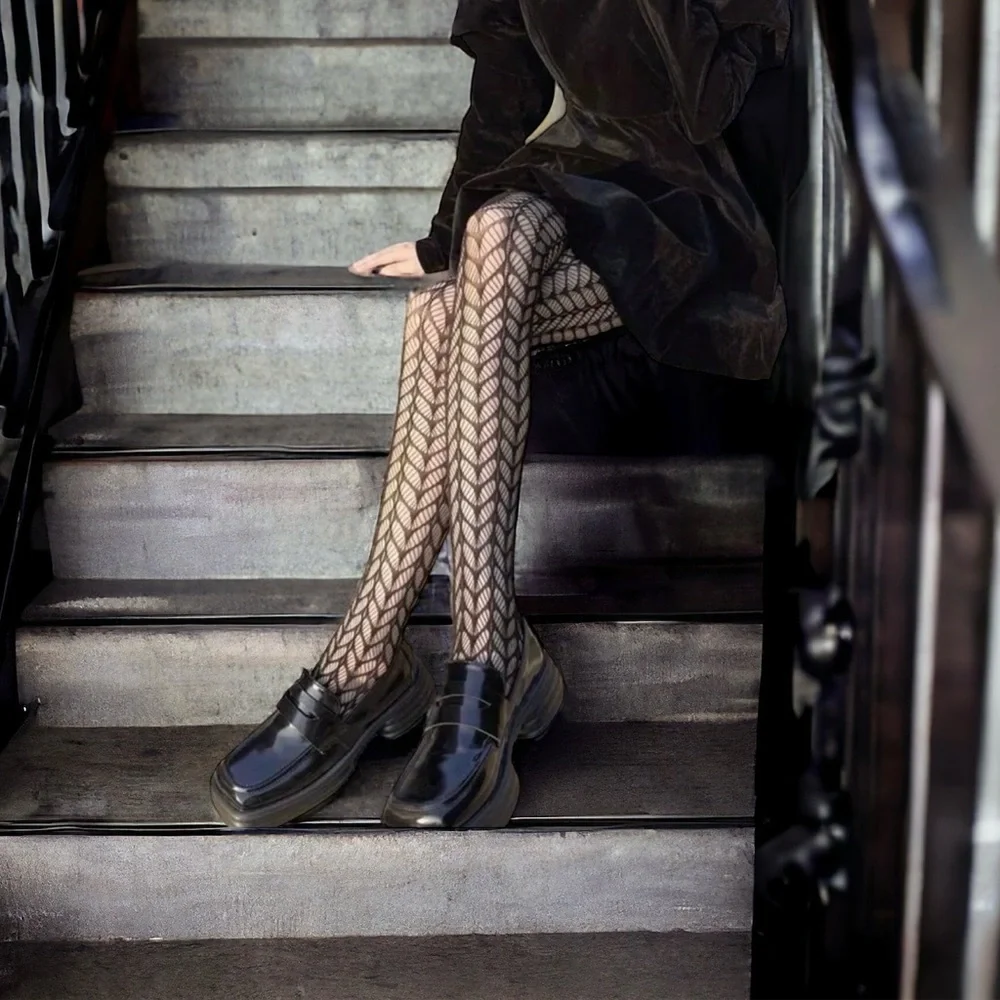Black Fishnet High Waist Hollow Out Mesh Pantyhose One Size‎